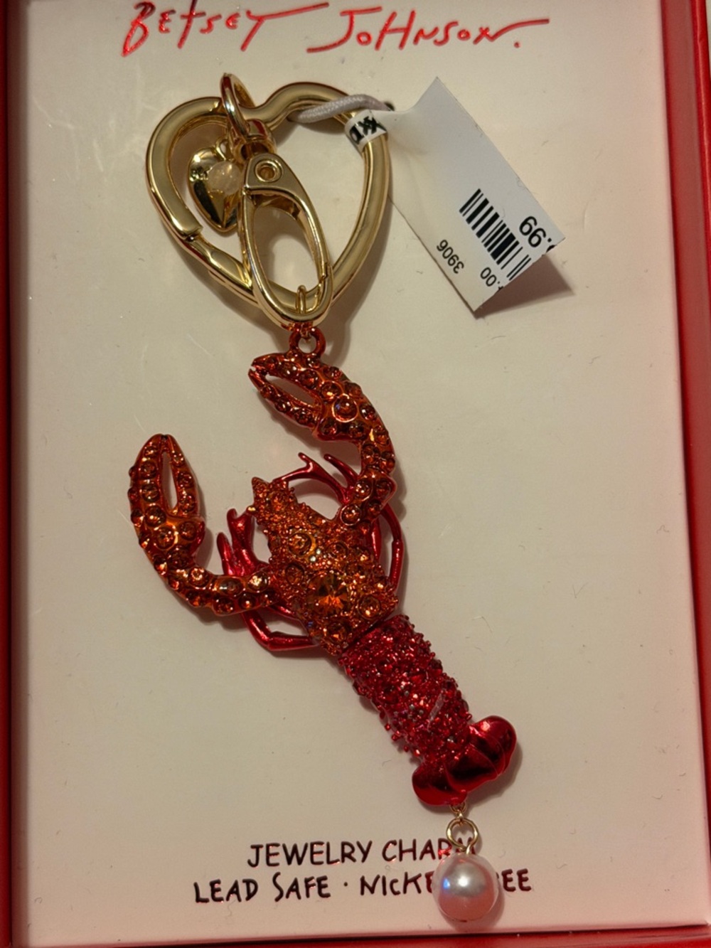 Betsey Johnson Red Glitter Lobster Keychain - Picture 2 of 2
